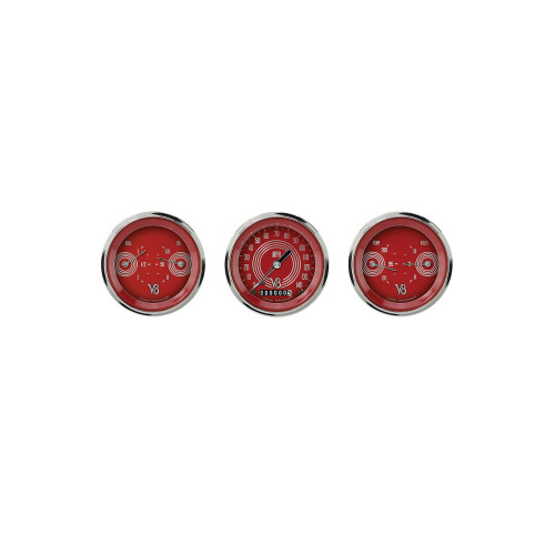 PartzBiz CM: V8RS04SHC-Classic Instruments V8 Red Steelie Three Gauge Set