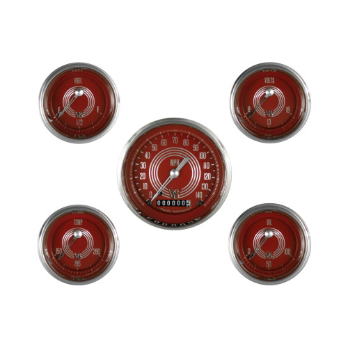 PartzBiz CM: V8RS00SHC-Classic Instruments V8 Red Steelie Five Gauge Set