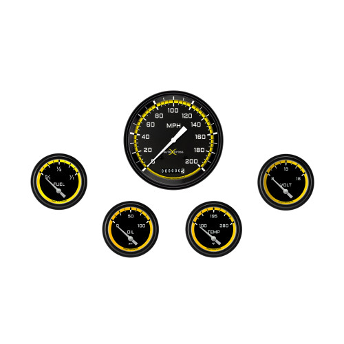 PartzBiz CM: AX254YBLF-AutoCross Yellow Five Gauge Set 254