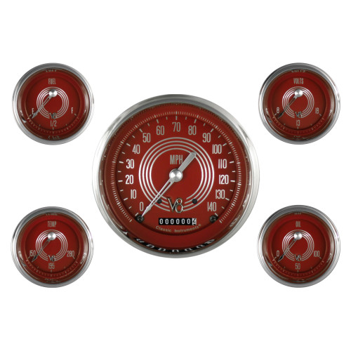PartzBiz CM: V8RS54SLC-Classic Instruments V8 Red Steelie Five Gauge Set