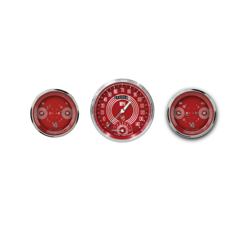 PartzBiz CM: V8RS61SLC-Classic Instruments V8 Red Steelie Three Gauge Set