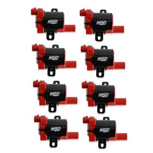 PartzBiz CM: 82638-คอยล์จุดระเบิด MSD - GM LS Blaster Series - เครื่องยนต์รถบรรทุก L-Series - สีแดง - 8-Pack