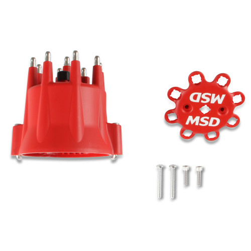 PartzBiz CM: 8433-MSD Distributor Cap - V8 - เทอร์มินัล HEI - สีแดง - รีเทนเนอร์สายหัวเทียน
