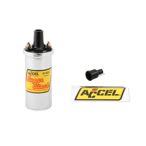 PartzBiz CM: 8140C-ACCEL Ignition Coil - Chrome - 42000v 1.4 ohm primary - Points - good up to 6500 RPM
