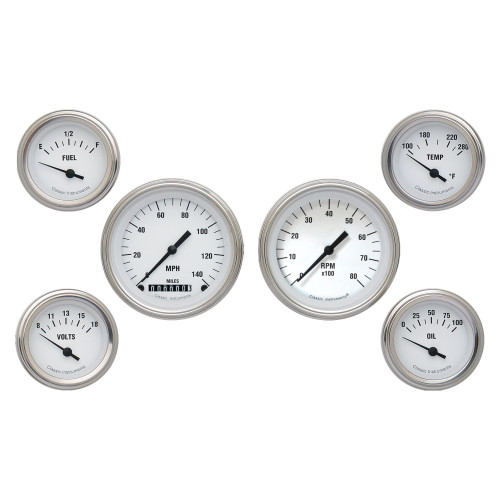 PartzBiz CM: WH01SLF-Classic Instruments White Hot Six Gauge Set