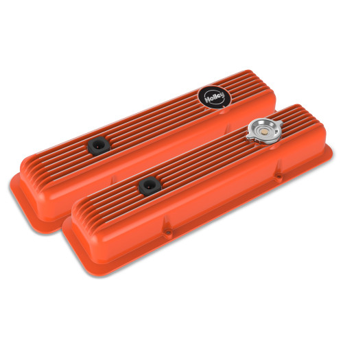 PartzBiz CM: 241-136-Holley Valve Covers - Muscle Series - Finned - SBC - Factory Orange PartzBiz CM: 241-136-Holley Valve Covers - Muscle Series - Finned - SBC - Factory Orange