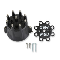 PartzBiz CM 84333 - MSD Distributor Cap - V8 - HEI Terminals - Black - Spark Plug Wire Retainer
