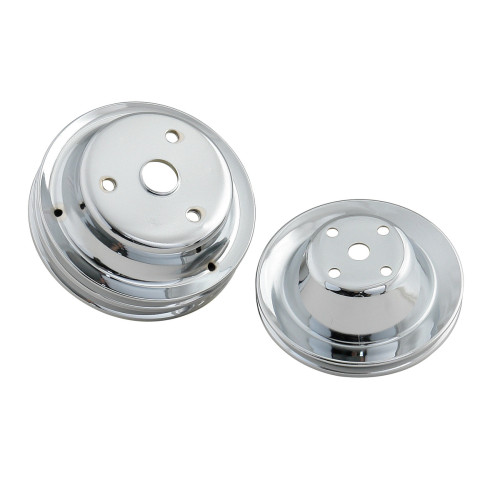 PartzBiz CM: 4962-Mr. Gasket Chrome Pulley Set - Single Groove Upper, Double Groove Lower