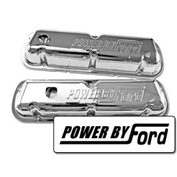 PartzBiz CM C8OZ-6A582-C - Scott Drake Chrome Valve Covers with Powered By Ford Logo