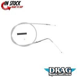 PartzBiz HD 0651-0107 - Braided Stainless Idle Cable 39 1/2” 90 Degree 4 3/4” Harley 96-17 Big Twin Cam