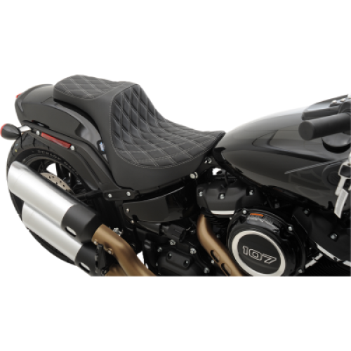 PartzBiz HD: 3467426-Drag Specialties Predator III Smooth Black Vinyl Seat 2 Up Harley 00-17 Softail