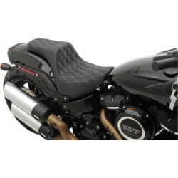 PartzBiz HD 0802-1361 - Drag Specialties Predator III Red Double Diamond Seat 2 Up Harley 00-17 Softail