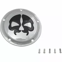 PartzBiz HD 1107-0546 - Drag Specialties ฝาครอบ Black Skull Derby Accent Chrome 99-18 Big Twin Harley