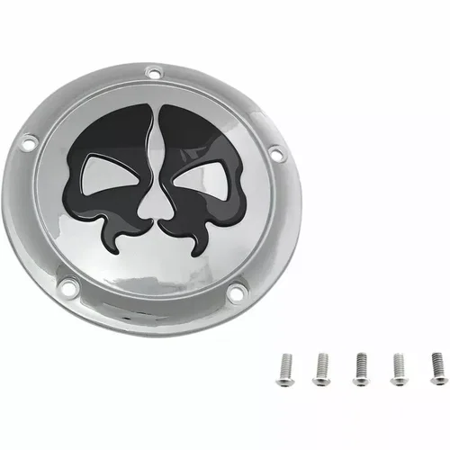 PartzBiz HD: 3462651-Drag Specialties Black Skull Derby Cover Accent Chrome 99-18 Big Twin Harley