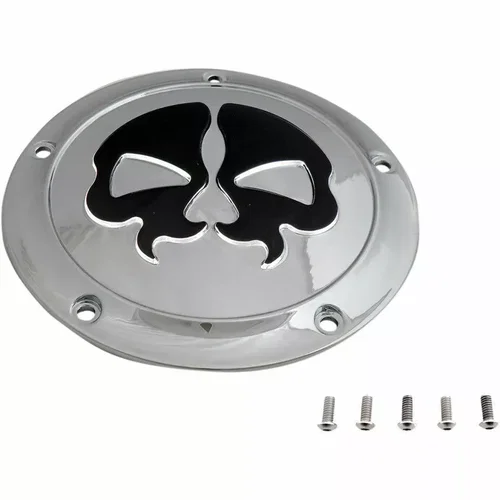 PartzBiz HD: 3462690-Drag Specialties Split Black Skull Derby Cover Accent Chrome 16+ Harley Touring