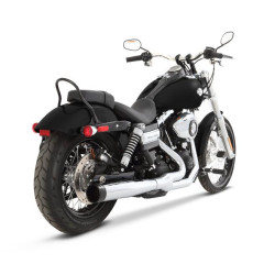 PartzBiz HD 200-0300 - Rinehart Racing Chrome 2 Into 1 Pipe Black End Cap Exhaust Harley Dyna 2006-2017