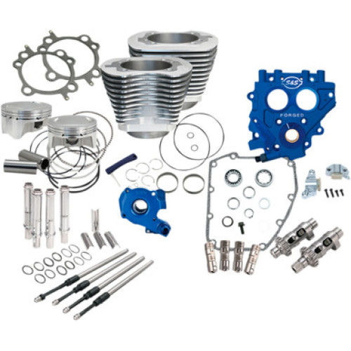 PartzBiz HD: 3465383-S&S 100‚” เครื่องยนต์ขับเคลื่อนด้วยโซ่แพ็คเกจ Silver Power 585CE Cam Harley Twin Cam 99-06