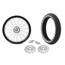 PartzBiz HD 36-654-WWPACKAGE-25MM - 21 x 3.5 60 Spoke Front Wheel Black Rim Tire Package 08-18 Harley Touring DD WW
