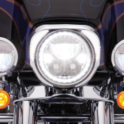 PartzBiz HD 45200 - Ciro Chrome Fang LED Running Headlight Bezel Plug-n-Play 2014+ Harley Touring