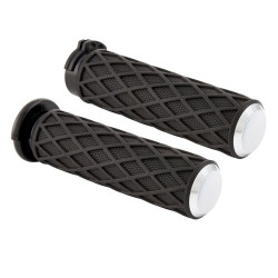 PartzBiz HD 500-005 - Arlen Ness Diamond Rubber Grips Chrome TBW Billet 1‚” คู่ Harley Big Twin XL PartzBiz HD 500-005 - Arlen Ness Diamond Rubber Grips Chrome TBW Billet 1‚” คู่ Harley Big Twin XL