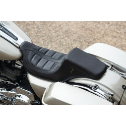 PartzBiz HD 75239GM - Mustang Squareback One-Piece Seat Tuck and Roll Black Gray Harley Touring 2008+