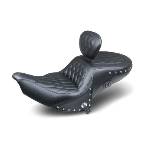 PartzBiz HD: 3458086-Mustang One Piece Diamond Stitch Black Chrome Studded Backrest Heated Indian