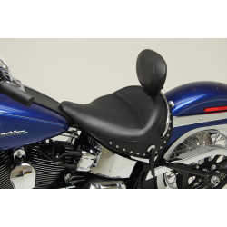 PartzBiz HD 79913 - Mustang Wide Solo Seat w/ Driver Backrest Chrome Studded 2005-2017 Harley Deluxe