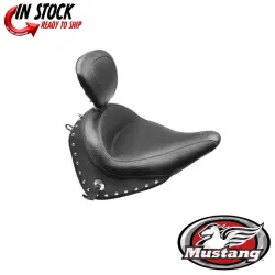 PartzBiz HD 79915 - Mustang Wide Chrome Studded Solo Seat w/ Driver Backrest 2016-2017 Harley FLSTC