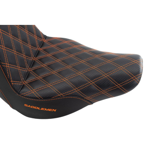 PartzBiz HD: 3475197-Saddlemen Orange Step 2 Up Lattice Stitch Grip Seat Harley Softail Low Rider 18+