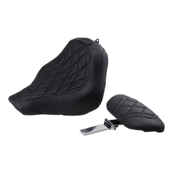 PartzBiz HD 83034 - Mustang Black Wide Tripper Driver Backrest Diamond Seat Harley Softail FXBB 18+