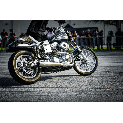 PartzBiz HD: 3459148-Sawicki Speed Shop Brushed Stainless Steel 2 Into 1 Exhaust Pipe Harley Dyna FXD