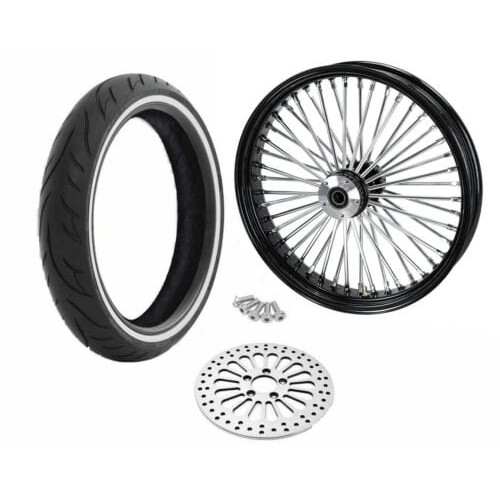 PartzBiz HD: 3462741-21 3.5 Black 46 Fat King Spoke Front Wheel Rim Package WW SD Single Disc Harley