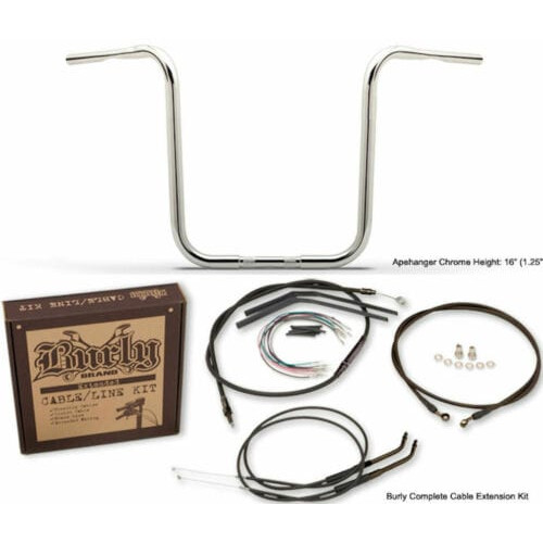 PartzBiz HD: 3464989-Burly Gorilla 16” Ape Hangers Chrome Handlebars Cable Kit Package Harley FXST .