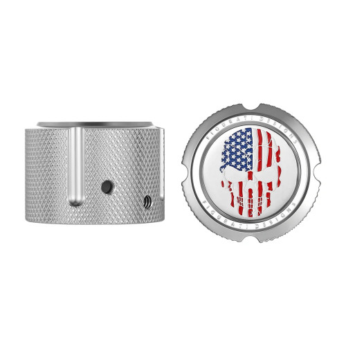 PartzBiz HD: 3483272-Front Axle Nut Cover Stainless Steel Red/White/Blue Skull Pair Set Harley 25mm