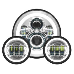 PartzBiz HD HW167004 - Hogworkz 7‚” ไฟหน้า Halomaker LED สีขาว Chrome Harley Touring Softail