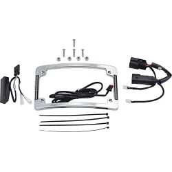 PartzBiz HD TF08-C - Radius License Plate Frame with Auxiliary Red LEDs and Tag Illumination