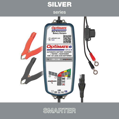 PartzBiz HD: 3483418-Tecmate Optimate 6 Ampmatic Sliver Series 12v เครื่องชาร์จแบตเตอรี่ Harley