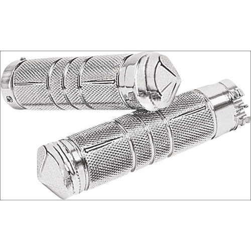 PartzBiz HD: 4424995-Accutronix Custom Gothic Knurled Diamond Style Chrome Hand Grips สำหรับสายรัดคันเร่งของ Harley PartzBiz HD: 4424995-Accutronix Custom Gothic Knurled Diamond Style Chrome Hand Grips สำหรับสายรัดคันเร่งของ Harley