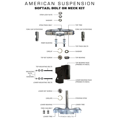 PartzBiz HD: 4424666-American Suspension Bolt On Short Neck and Tree 26" Wheel Harley Softail 00-07 PartzBiz HD: 4424666-American Suspension Bolt On Short Neck and Tree 26" Wheel Harley Softail 00-07