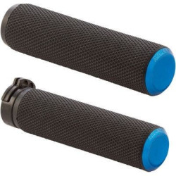 PartzBiz HD AN07-335 - Arlen Ness 07-335 Fusion Knurled ปลอกแฮนด์ 1” พร้อมฝาท้ายสีน้ำเงิน Harley 76-Up