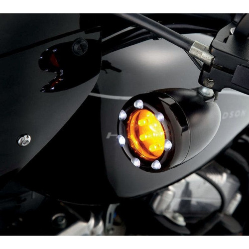 PartzBiz HD: 4423858-Arlen Ness Black Fire Ring Turn Signals White LED Amber Lens Bullet Deuce Style - 12-759 PartzBiz HD: 4423858-Arlen Ness Black Fire Ring Turn Signals White LED Amber Lens Bullet Deuce Style - 12-759