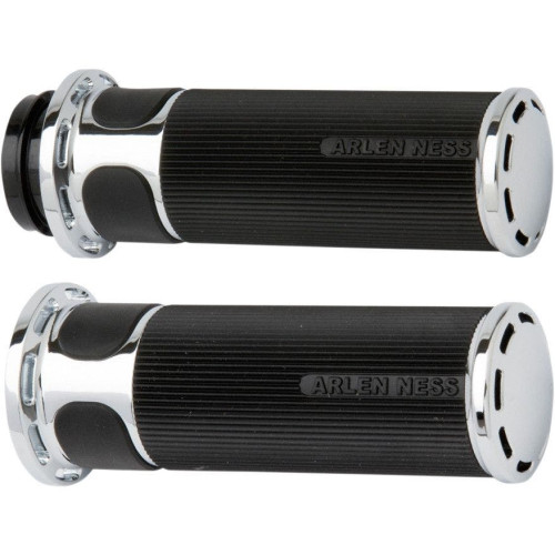 PartzBiz HD: 4423597-Arlen Ness Fusion Chrome Slot Track Hand Grips Harley Throttle By Wire Models | 07-302