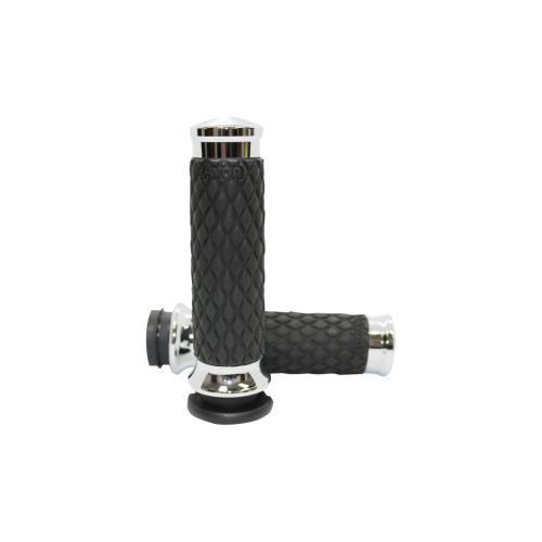 PartzBiz HD: 4423322-ปลอกแฮนด์ Avon Chrome Diamond Rubber Contour สำหรับคันเร่งสาย Harley | DIA-60-CH