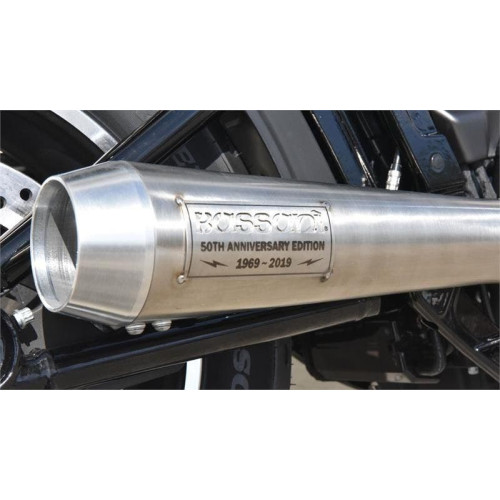 PartzBiz HD: 4422663-Bassani 50th Anniversary Road Rage III 2 into 1 Megaphone Exhaust FX FL 18-Up 2018 2019 Harley-Davidson Softail Milwaukee Eight Street Bob FXBB; Low Rider FXLR; Fat Boy FXFB; Slim FLSL 1800-2431 18002431