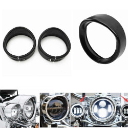 PartzBiz HD EP-HEADLIGHT-BLK-RING-SET - ไฟหน้า 7” สีดำ 4.5” ไฟส่องผ่านโคมไฟ Trim Ring Bezel ฝาครอบบังแดด Harley Davidson