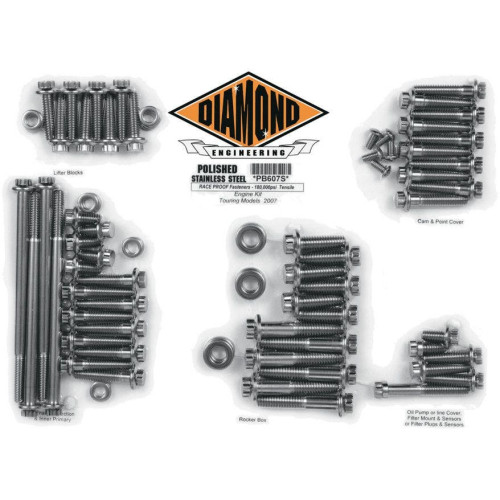 PartzBiz HD: 4421856-ชุดน็อตเครื่องยนต์สแตนเลสขัดเงา Diamond Engineering 12 จุด FLH 07-15 | PB607S PartzBiz HD: 4421856-ชุดน็อตเครื่องยนต์สแตนเลสขัดเงา Diamond Engineering 12 จุด FLH 07-15 | PB607S