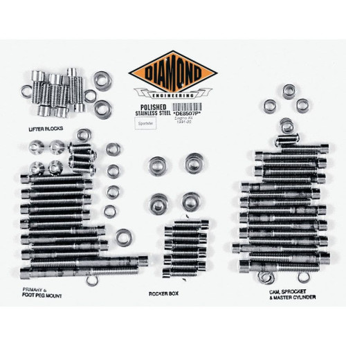PartzBiz HD: 4421863-ชุดน็อตเครื่องยนต์สแตนเลสขัดเงา Diamond Engineering OEM Sportster 91-03 | DE8507P