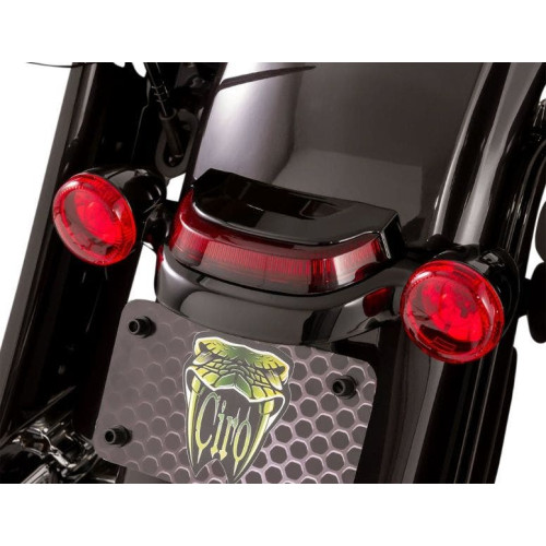 PartzBiz HD: 4420993-Ciro Chrome Crown ไฟท้าย Lightsstrike Tech สีดำ สีแดง Harley Touring 14-Up