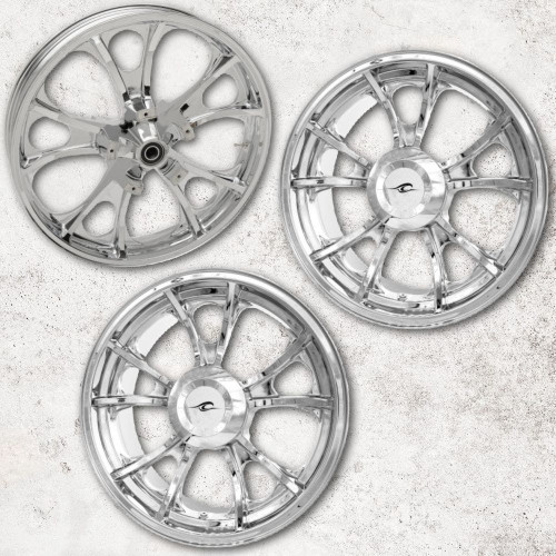 PartzBiz HD: 4420855-Coastal Moto Chrome Largo Precision Cast 3D 21" Wheel & Tire Package for Harley Trike | 3D-LGO213CHABST
