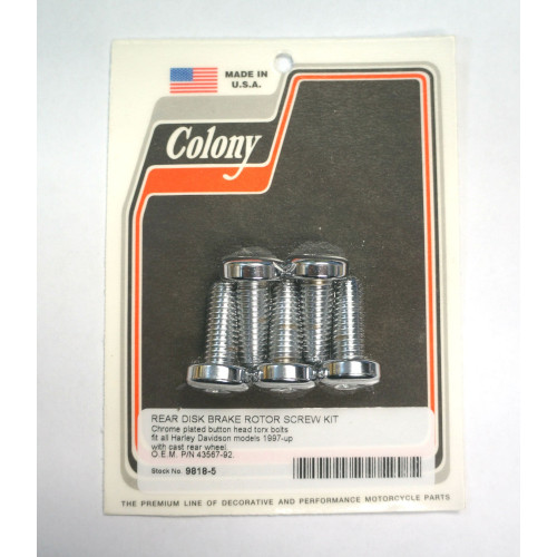 PartzBiz HD: 4420505-Colony 9818-5 Chrome Rear Torx Grade 8 Rotor Bolts 97-17 Harley Repl. 43567-92